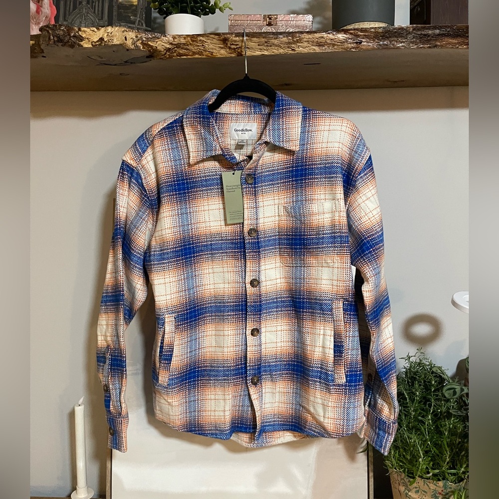 Goodfellow & Co Men's Heavyweight Plaid Shirt Jacket in Blue and Orange